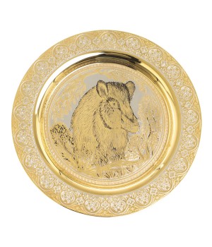Декоративная тарелка с гравюрой "Кабан" 22,5 см в подарочной коробке Златоуст