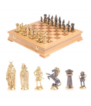 Шахматный ларец "Викинги" фигуры из бронзы, доска бук 39х39 см / Шахматы подарочные / Шахматный набор / Настольная игра