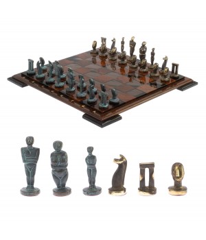 Шахматы из бронзы "Идолы" 44х44 см камень обсидиан / Шахматы подарочные / Шахматный набор / Настольная игра