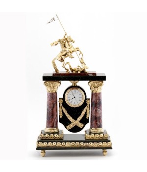Бронзовые каминные часы "Георгий Победоносец" камень креноид 113587