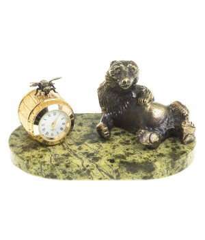 Декоративные часы из бронзы "Медведь с пчелой" камень змеевик