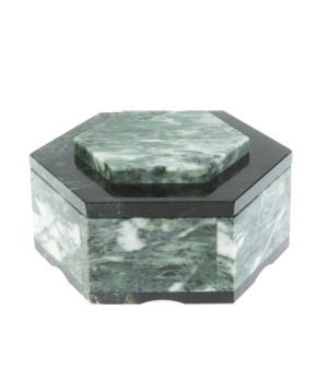 Шкатулка шестигранная из камня змеевик 16х14х8 см 128437