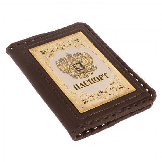 Обложка для паспорта "Россия" из коричневой кожи Златоуст 126409