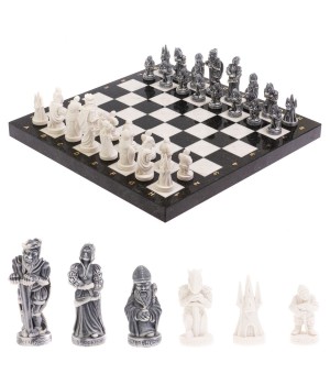 Шахматы "Средневековье" доска 40х40 см белый мрамор змеевик 126486