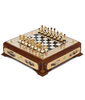 Подарочные шахматы из камня "Баталия" Златоустовская гравюра