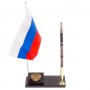 Настольная подставка флаг России с гербом РФ ручкой из черного обсидиана