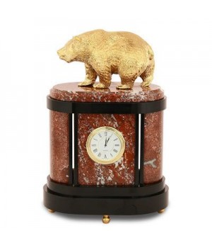 Часы из натурального камня с бронзовым литьем "Медведь" 113068