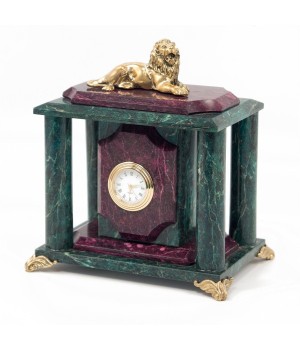 Декоративные часы из змеевика и бронзы "Лев"