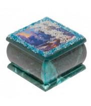 Шкатулка с иллюстрацией "Зимний вечер" змеевик 10х10х6,5 см 118828