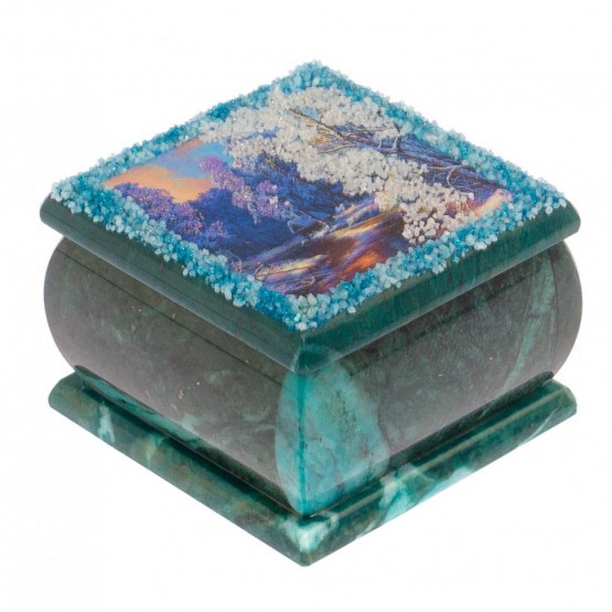 Шкатулка с иллюстрацией "Зимний вечер" змеевик 10х10х6,5 см 118828