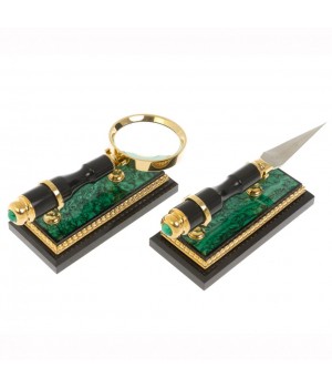 Канцелярский набор лупа и нож "Малахит" в подарочной коробке Златоуст 121216