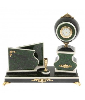 Настольный набор с визитницей "Мини" камень змеевик зеленый Настольный набор с визитницей "Мини" камень змеевик зеленый