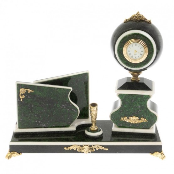 Настольный набор с визитницей "Мини" камень змеевик зеленый