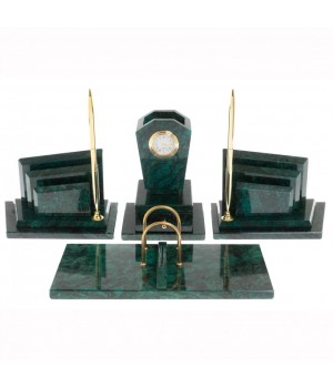 Офисный канцелярский набор "Бюрократ" из темно-зеленого змеевика 119292