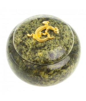 Шкатулка круглая с ящерицей камень змеевик 8х8х6,5 см 123576