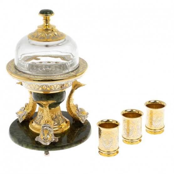 Икорница с тремя стопками "Три кита" нефрит 129319