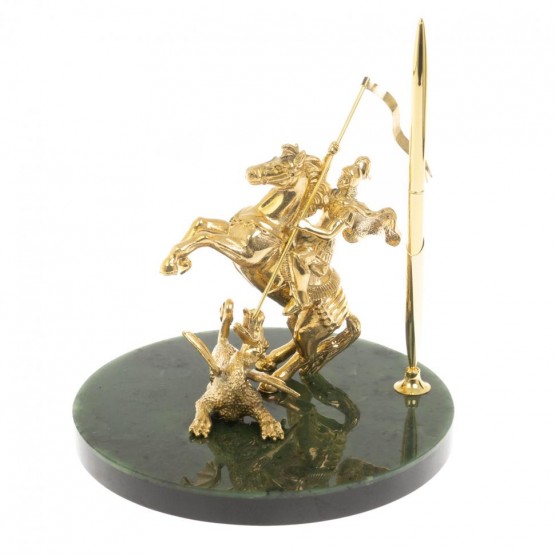 Статуэтка "Георгий Победоносец" с подставкой под ручку на нефрите 18х18х18 см 129921