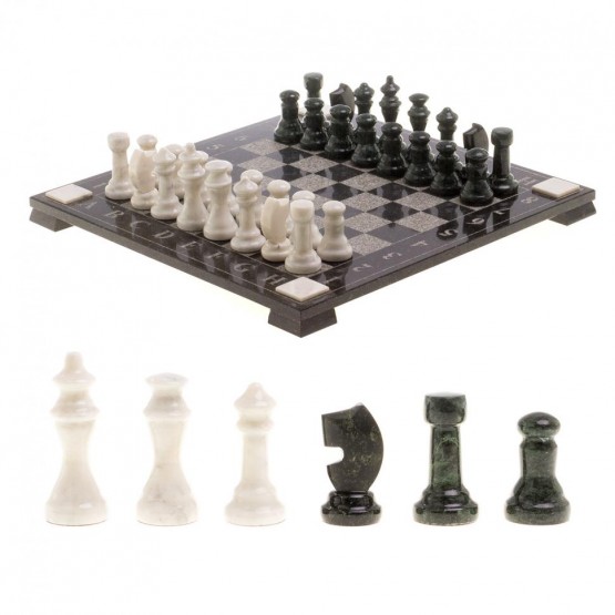 Шахматы с гравировкой "Турнирные" доска 36х36 см белый мрамор, змеевик 124607