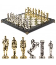 Шахматы настольные "Великая Отечественная война" доска 44х44 см мрамор змеевик с металлическими фигурами