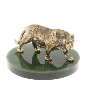 Бронзовая статуэтка "Амурский тигр" на подставке из нефрита 127111 Бронзовая статуэтка "Амурский тигр" на подставке из нефрита 127111