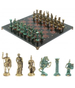 Шахматы "Римские войны" фигуры бронза / патина 44х44 см лемезит 128379