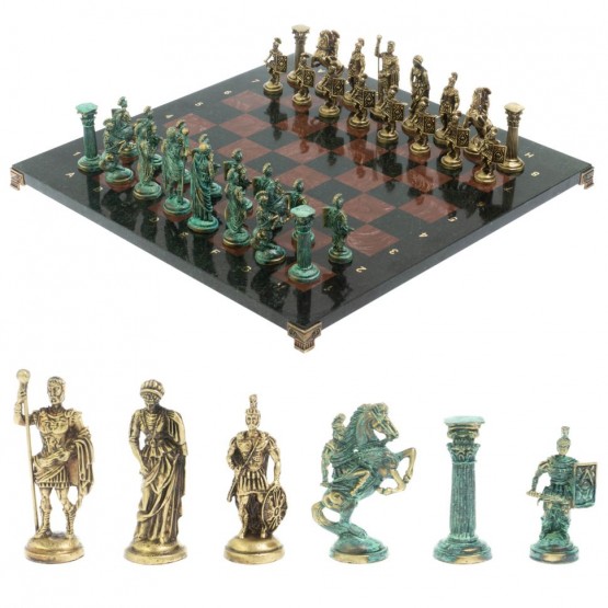 Шахматы "Римские войны" фигуры бронза / патина 44х44 см лемезит 128379