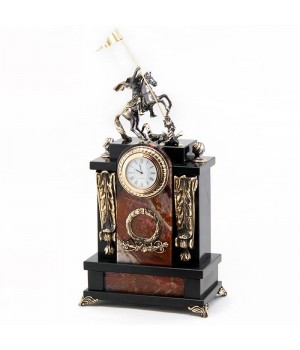Каминные часы из яшмы с бронзой "Георгий Победоносец" 115001