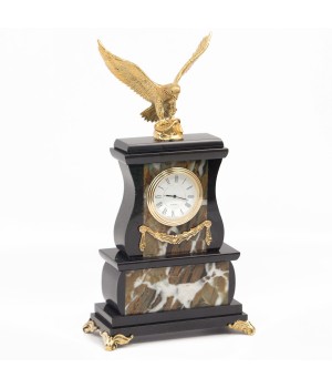 Декоративные часы "Орел" камень офиокальцит бронза
