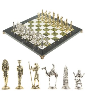 Настольная игра шахматы "Древний Египет" доска 40х40 см камень мрамор змеевик фигуры металлические