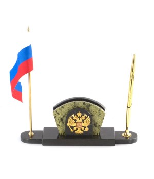 Визитница с гербом и флагом России змеевик