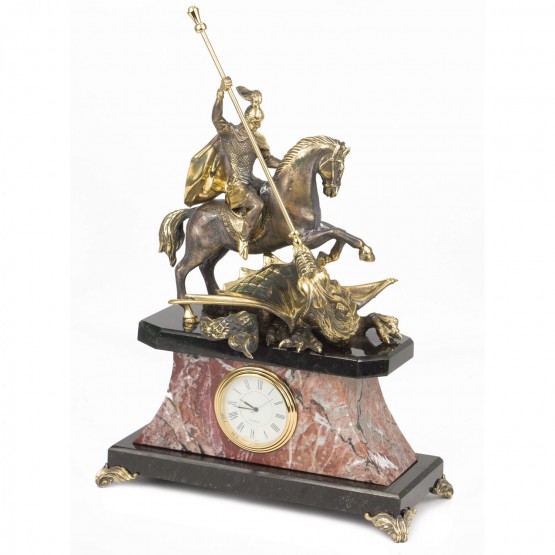 Интерьерные часы с бронзой "Георгий Победоносец" камень креноид 117894