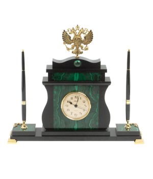 Настольные часы "Герб России" с ручками из малахита 127532