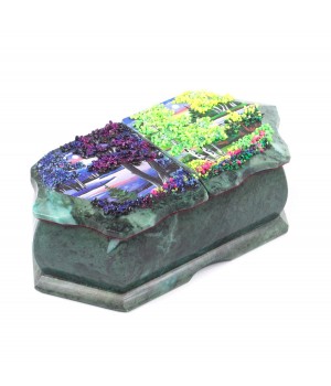 Шкатулка для украшений с двумя отделениями "Рассвет / Лето" камень змеевик 20х10х7,5 см