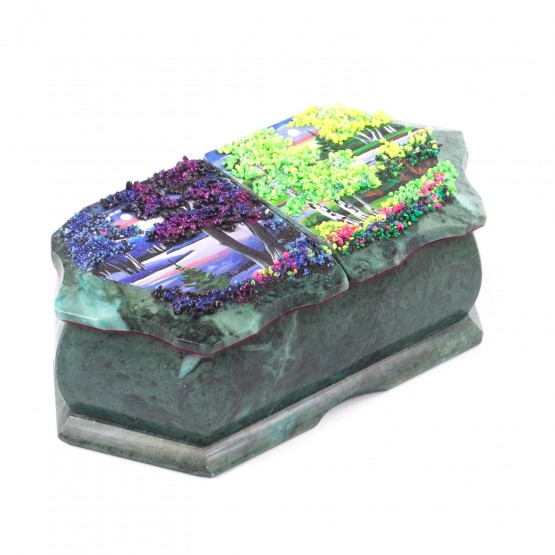 Шкатулка для украшений с двумя отделениями "Рассвет / Лето" камень змеевик 20х10х7,5 см