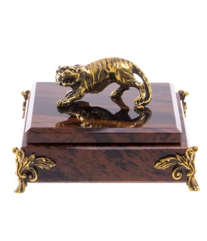 Шкатулка из обсидиана "Тигр" 12х12х6 см / шкатулка для ювелирных украшений / для хранения бижутерии / шкатулка из камня