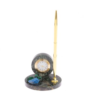 Настольные часы с шариковой металлической ручкой камень малахит, лазурит, змеевик