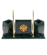 Мини-набор с гербом РФ камень змеевик / Канцелярский набор / Набор письменных принадлежностей / Офисный набор