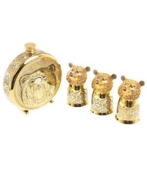 Подарочный набор "Медведь" фляжка с гравюрой и 3 стопки перевертыша 70 мл бронза Златоуст