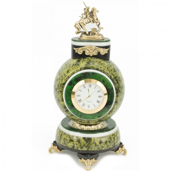 Настольные декоративные часы "Георгий Победоносец" из натурального камня и бронзы