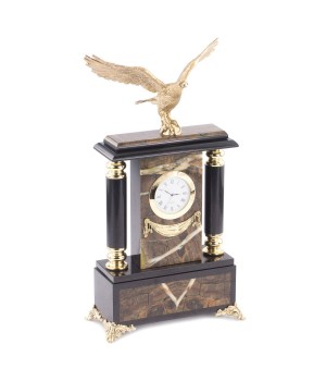 Каминные часы из камня с бронзой "Орел"