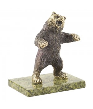 Настольная статуэтка из бронзы "Медведь на задних лапах" подставка камень змеевик