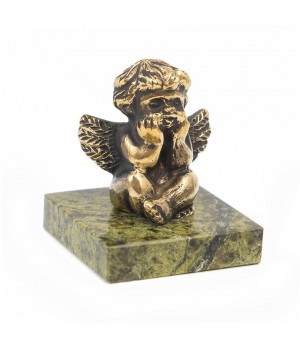Статуэтка фигурка из бронзы на подставке из змеевика "Ангел"