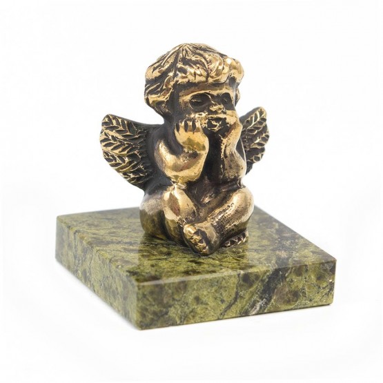 Статуэтка фигурка из бронзы на подставке из змеевика "Ангел"