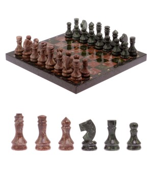 Шахматы из камня "Традиционные" доска 38х38 см лемезит, змеевик / Шахматы подарочные / Шахматный набор / Настольная игра