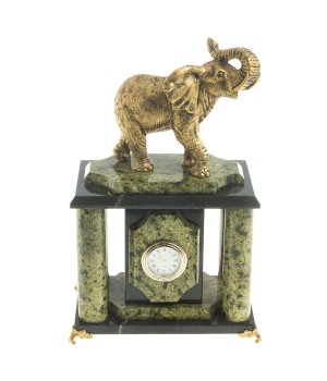 Часы настольные "Индийский слон" камень змеевик 123033