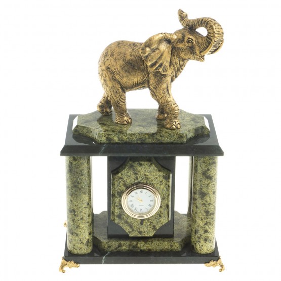 Часы настольные "Индийский слон" камень змеевик 123033