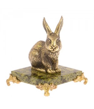 Статуэтка из бронзы "Кролик" на подставке из змеевика 125268