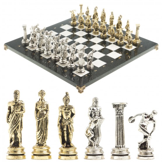 Сувенирные шахматы "Олимпийские игры" доска 44х44 см камень мрамор фигуры металлические