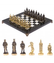 Шахматы бронзовые "Европейские" доска 32х32 см мрамор / Шахматы подарочные / Шахматный набор в подарок / Настольная игра для взрослых и детей