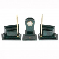 Настольный набор "Бюрократ" с часами из змеевика 113272